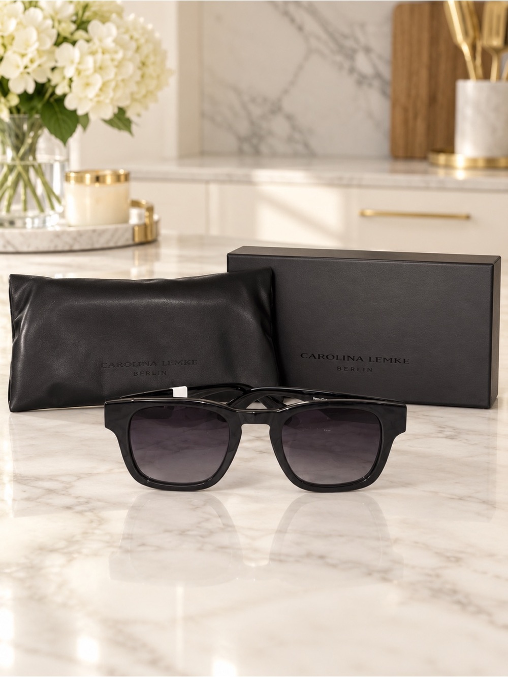 CAROLINA LEMKE Berlin CL9326-01 Black Square Sunglasses NWT